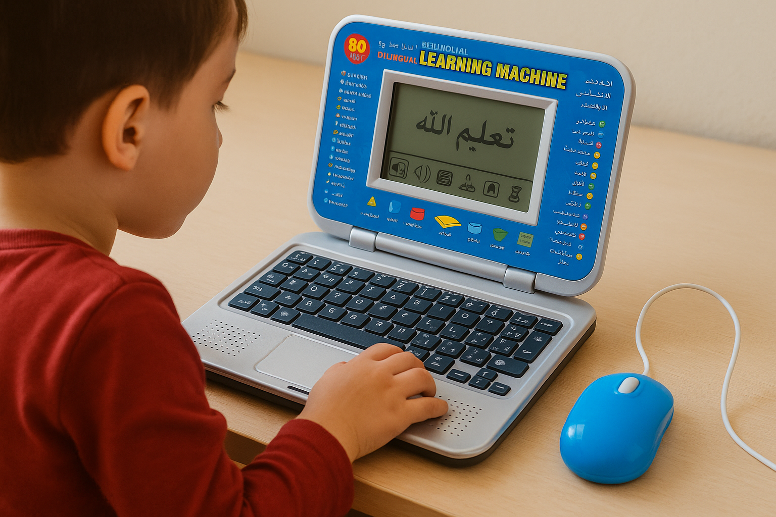 Enhance Your Child's Language and Math Skills with Our Arabic-English Bilingual 80-Function Laptop Calculator featuring Alphabet Games and Music!