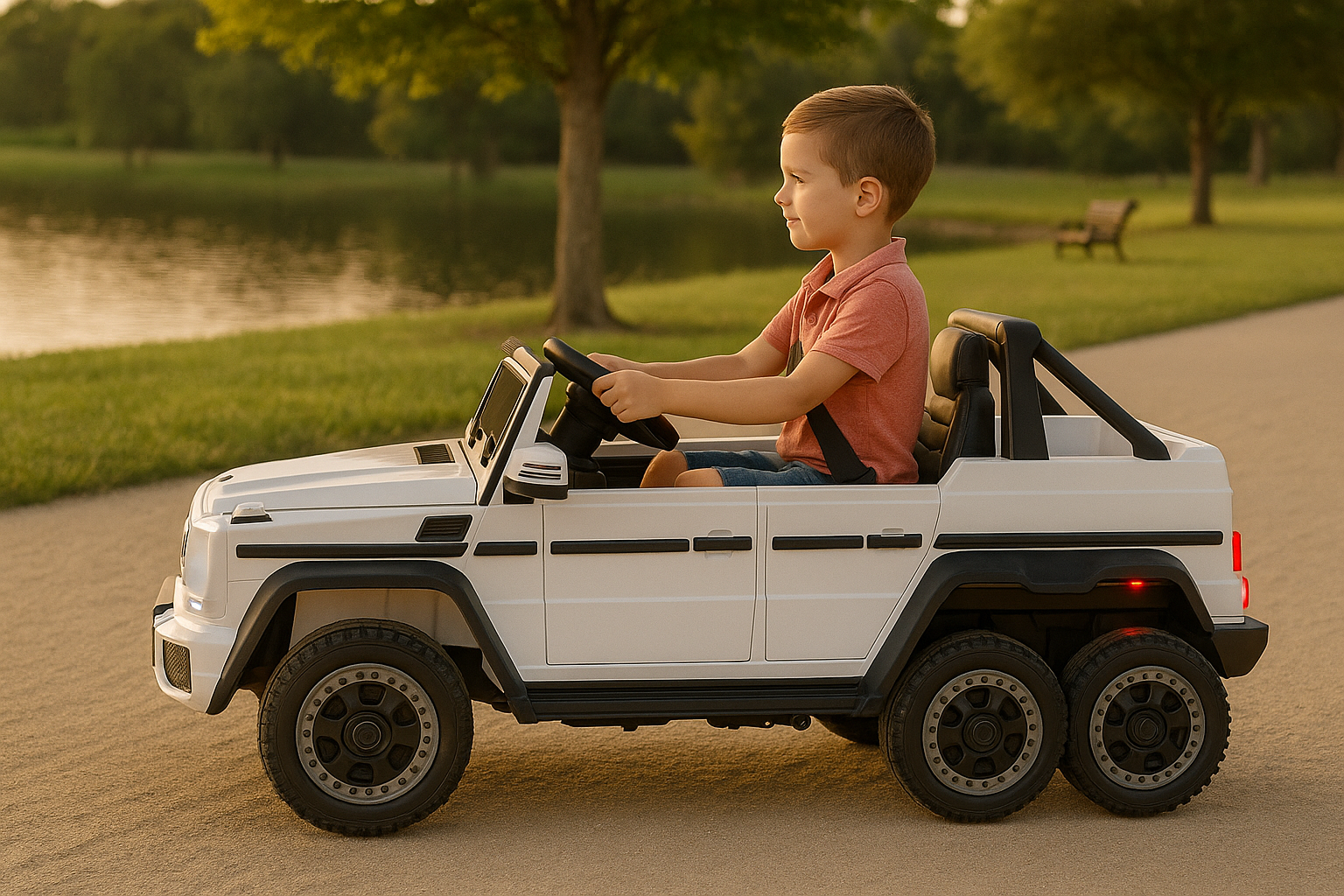 6-Wheel Mercedes Style Electric Ride-On Car – 12V, Quad Motors, Music & LED Lights, Shock Absorbers & Rear Trunk Seat Car Size 142 * 73.5*45