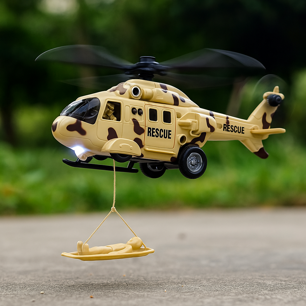 Army Friction Powered Rescue Helicopter Toy with Lights & Sounds