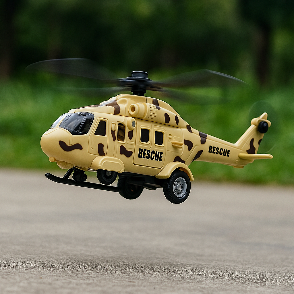 Army Friction Powered Rescue Helicopter Toy with Lights & Sounds