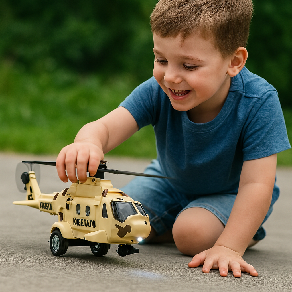 Army Friction Powered Rescue Helicopter Toy with Lights & Sounds