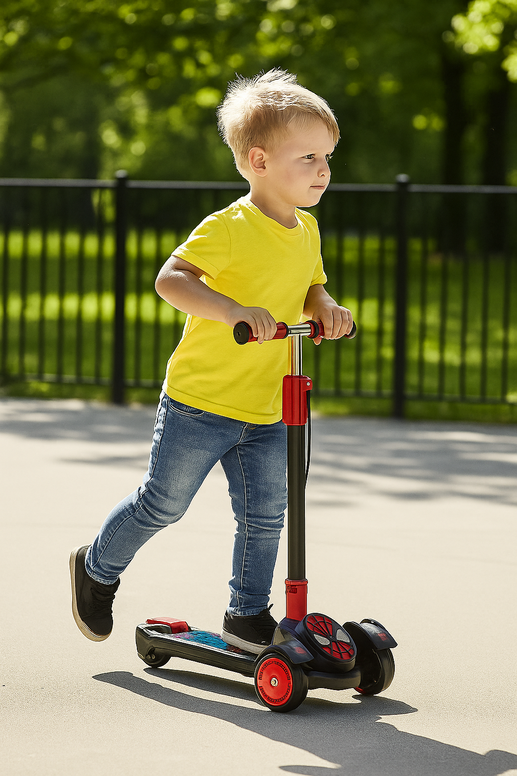 LED Foldable Kids Scooter and Adjustable Handlebar - Spiderman