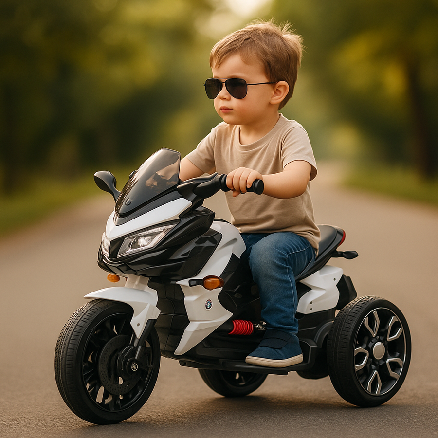 12V Electric Ride-On Car with Dual 390W Motors, LED Lights & Music – Light-Up Wheels - White