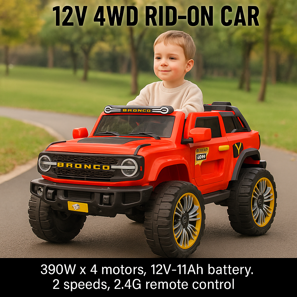 Electric Ride-On Off-Road SUV – BRONCO Style, Dual Speed, 12V 4WD  with Remote Control Red