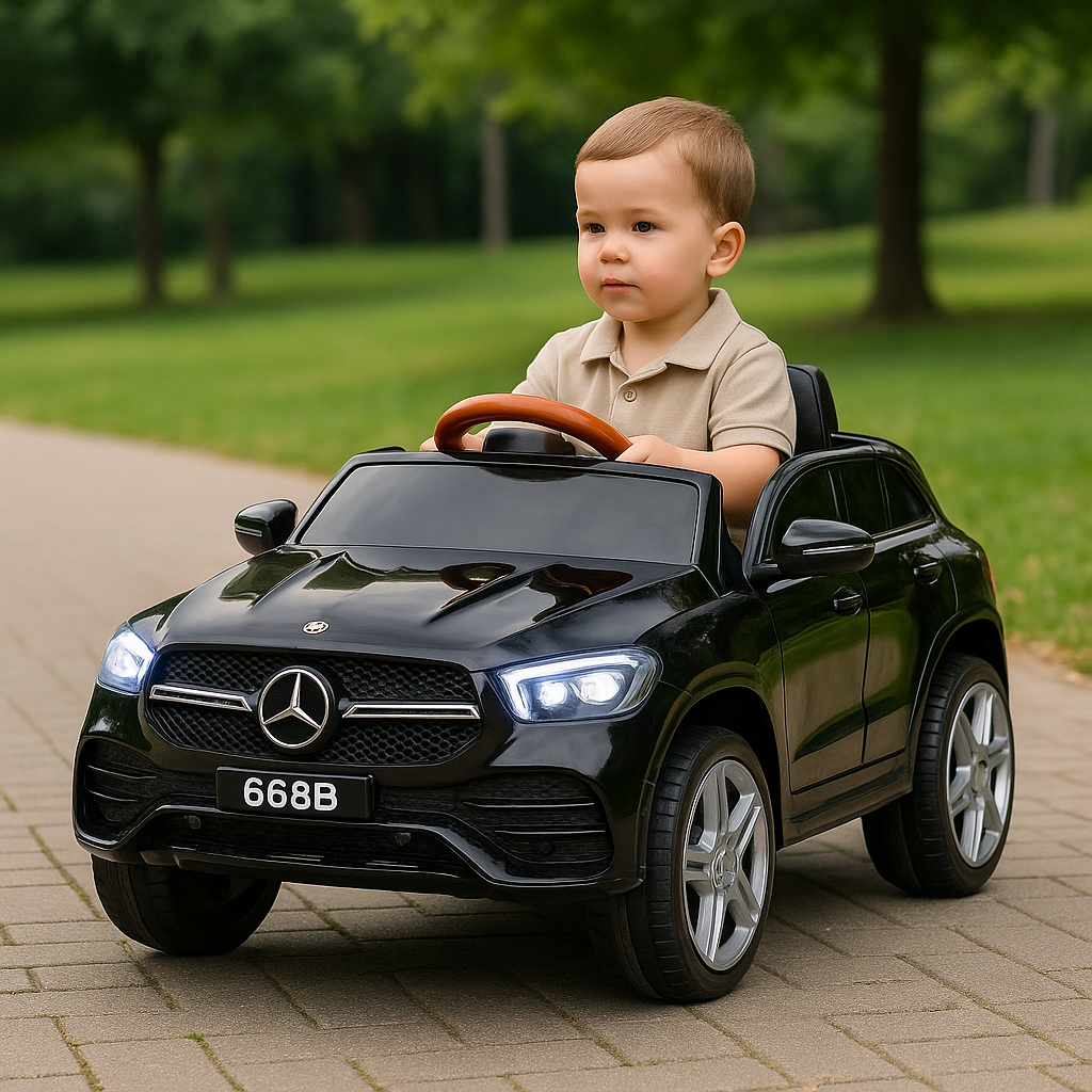 12V Electric Ride-On SUV Car for Kids with Remote Control, Bluetooth, USB, SD, and Leather Seat – Black