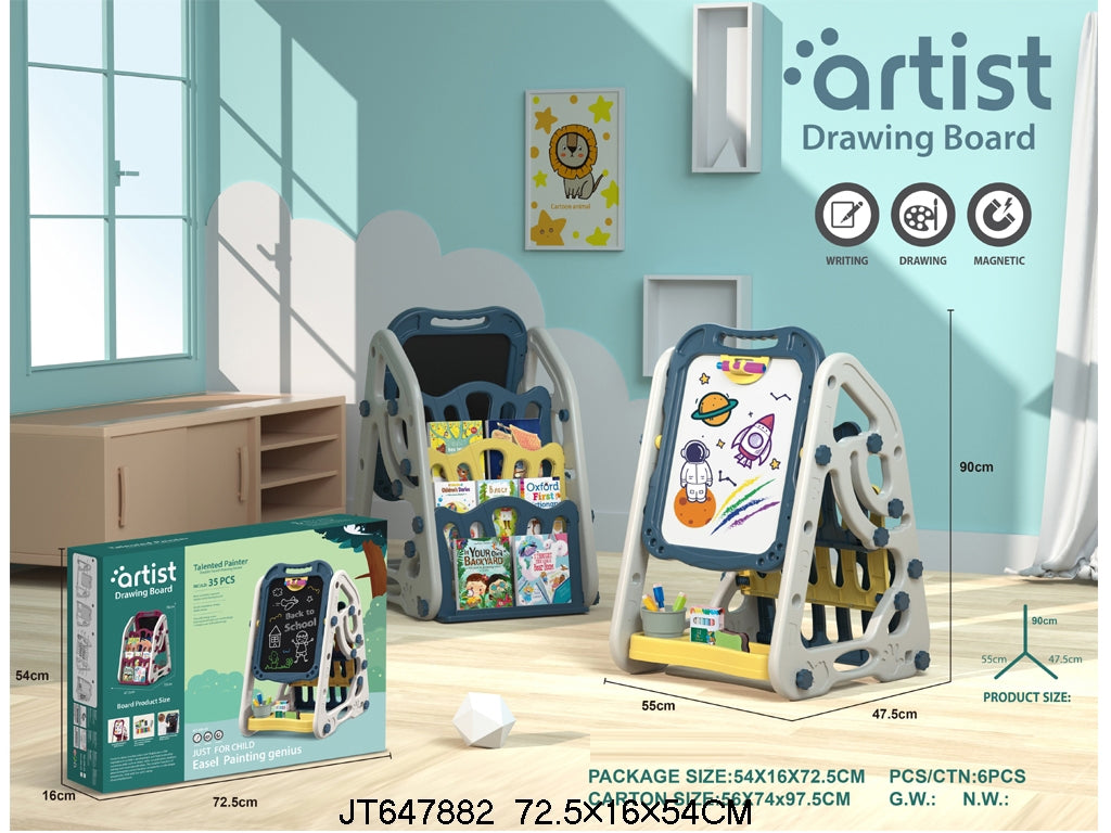 Bookshelf double-sided drawing board