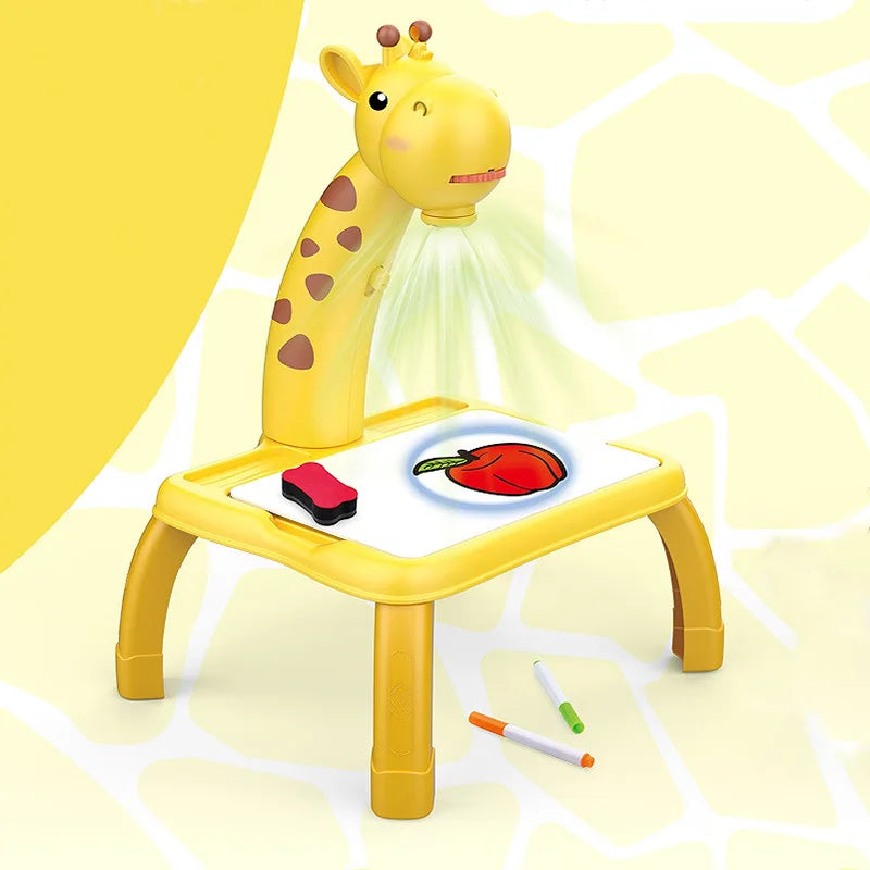 Children Led Projector Art Drawing Table STEAM Kids Painting Board Desk - Yellow