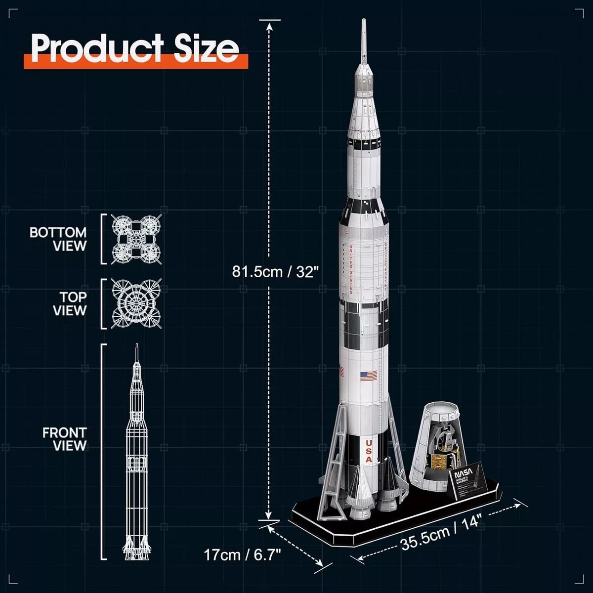 CubicFun Nasa Apollo saturn shuttle 3D Puzzle, 35.5X17X81.5cm 136 pcs
