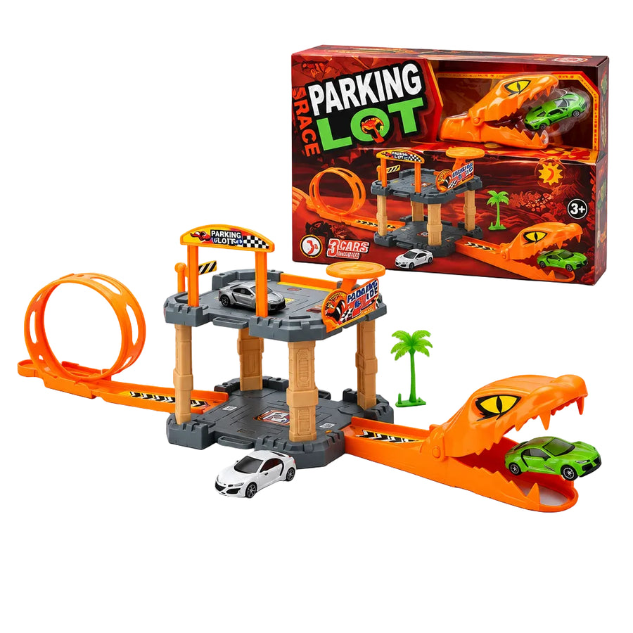 Parking lot playset featuring a cobra and animal theme, complete with a Panritos vehicle for fun and imaginative play