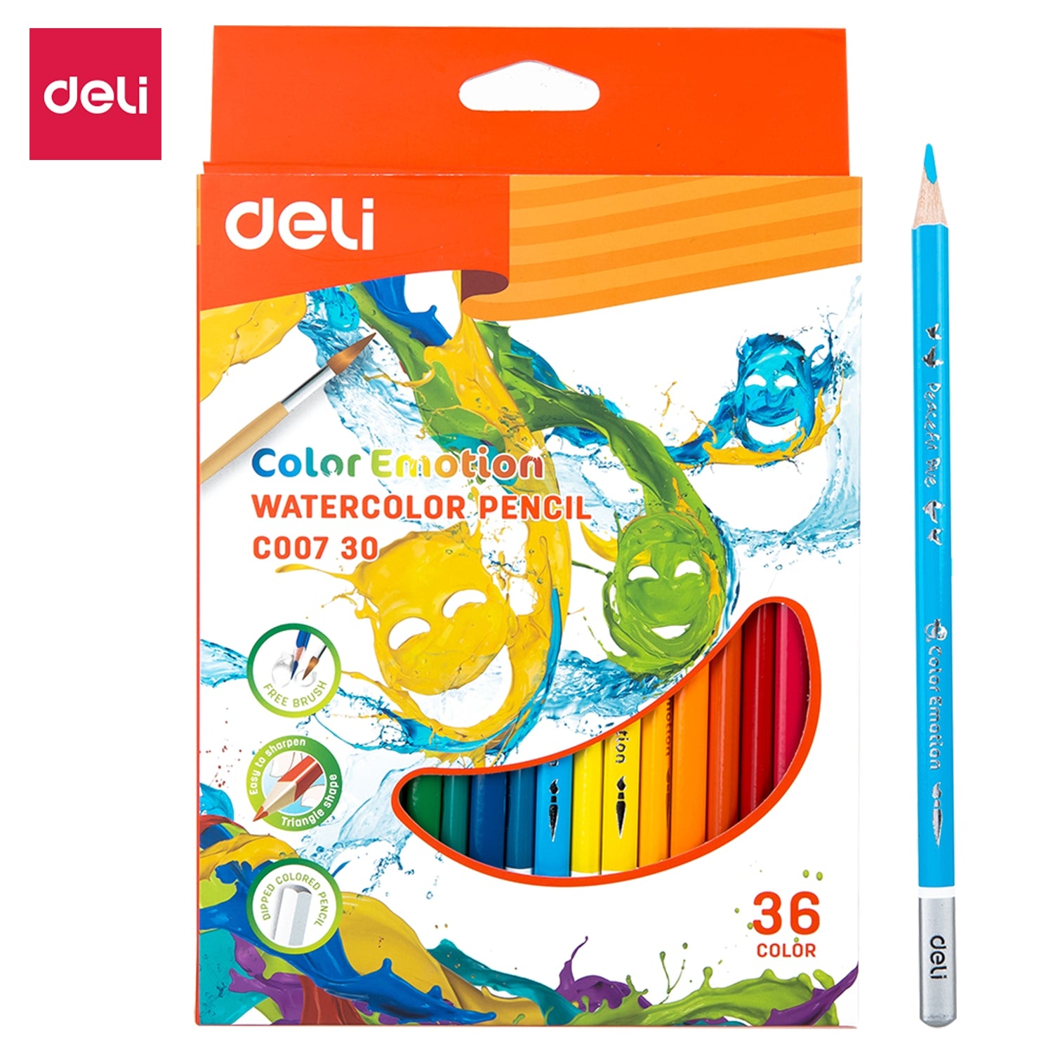 Deli C00730 Color Emotion Watercolor Pencil pack of 36 colors - multi color