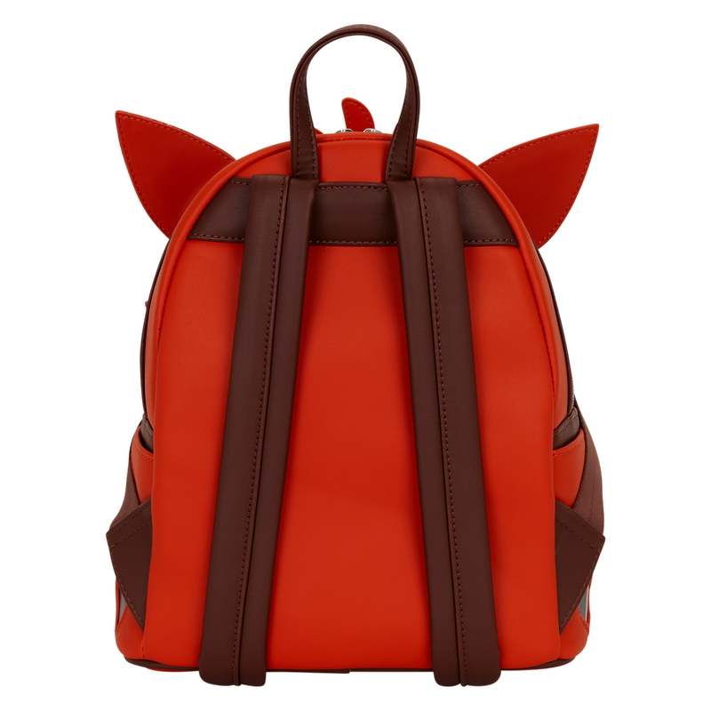 Red backpack with brown straps and ears 