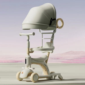 3-in-1 Multi-Function Kids Stroller and Scooter with Fence and Handbar - White/Creamy