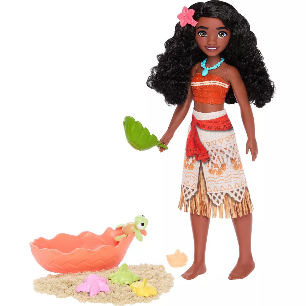 Mattel Disney Princess Ocean Friends Moana Doll With Moldable Sand, Animal Friend & 8 Accessories