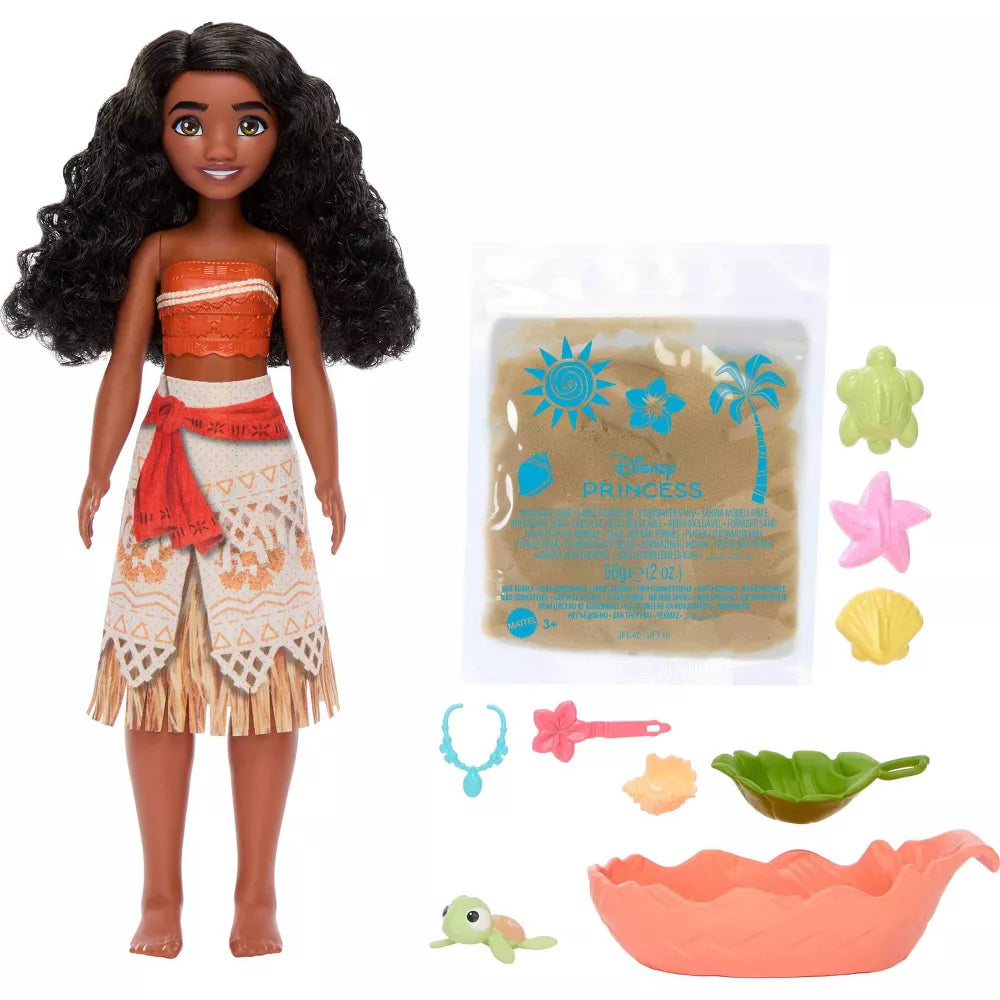 Mattel Disney Princess Ocean Friends Moana Doll With Moldable Sand, Animal Friend & 8 Accessories