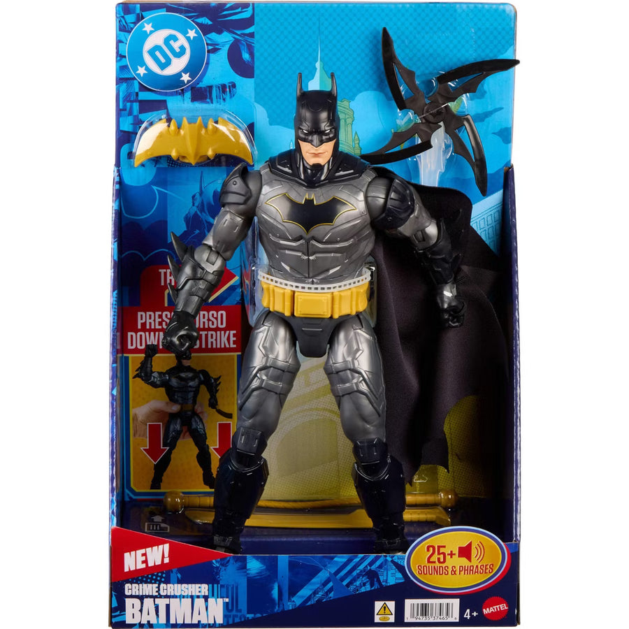 DC Comics Crime Crusher Batman Action Figure, 25 Plus Phrases & Sounds, Articulation, 4 Weapons