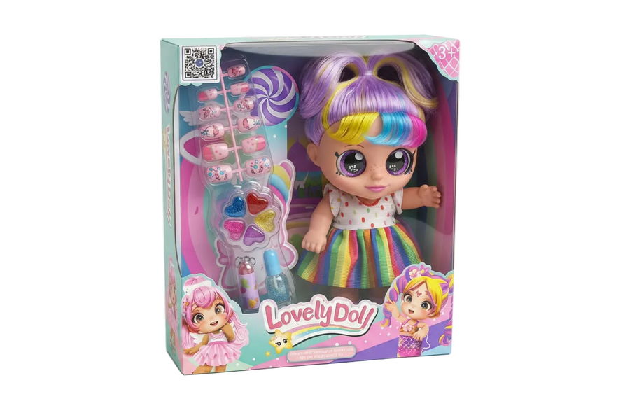 Lovely Doll Beauty & Fashion Playset – Rainbow Hair Doll with Pretend Makeup & Press-On Nails