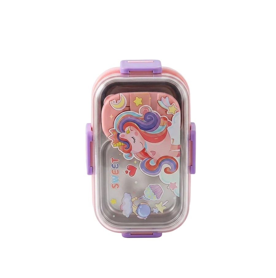 Double-Layer Stainless Steel Lunch Box with Bowl & Handle - 700ml x 2