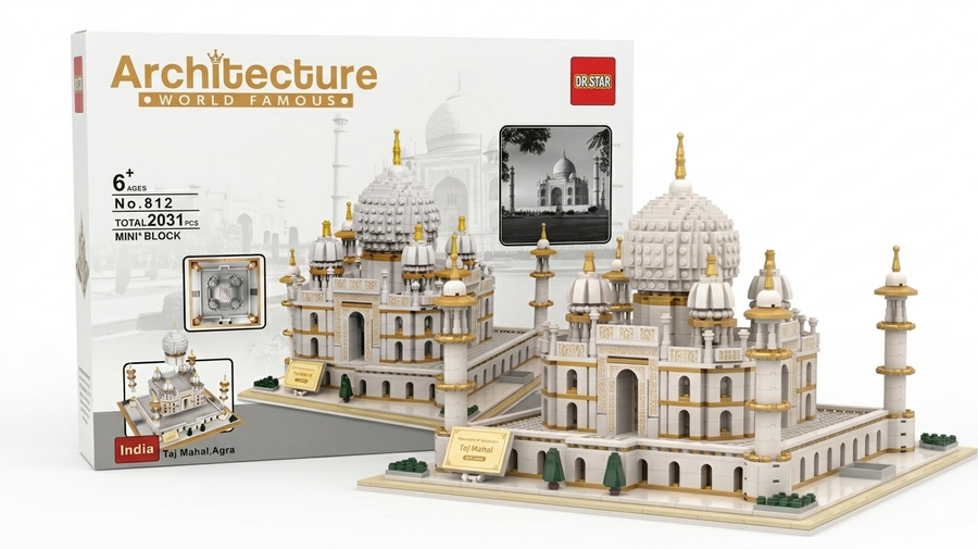 Taj Mahal Architecture Building Block Set – Educational DIY Toy Model for Kids & Adults | White & Gold Landmark Construction Kit - 2031 Pieces