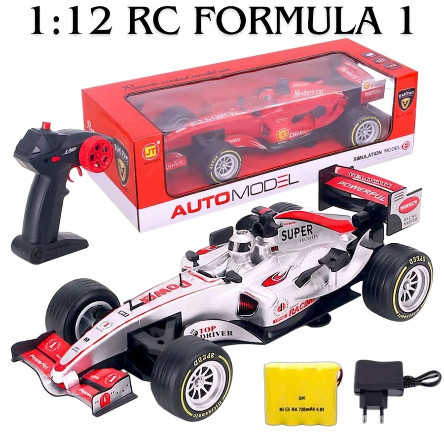 سيارة سباق F1 بجهاز تحكم عن بعد بمقياس 1:12 - نموذج فورمولا 1 عالي السرعة مزود بأضواء وصوت - أحمر