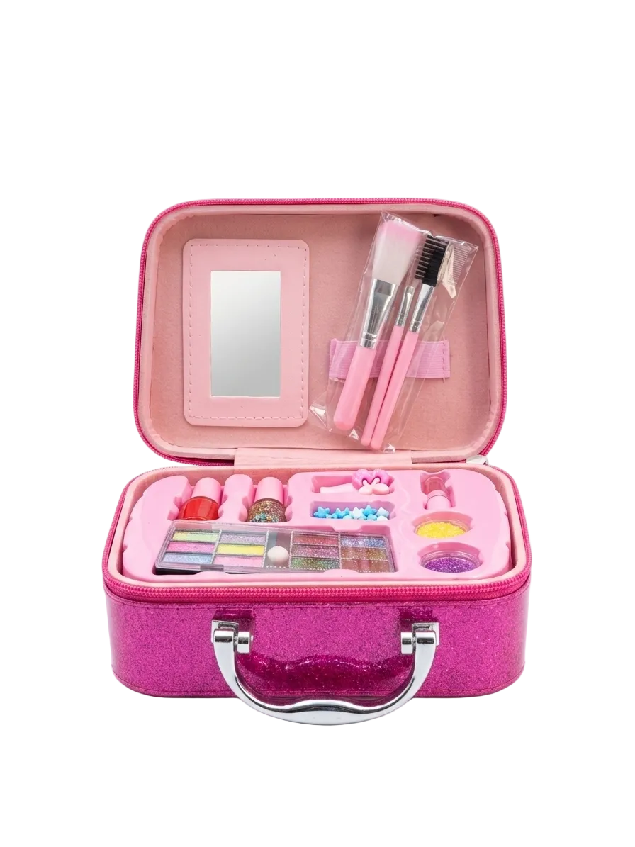 Stitch & Angel Glittery Kids' Makeup Vanity Case – Complete Beauty Play Set with Mirror and Accessories ( Style May Vary )