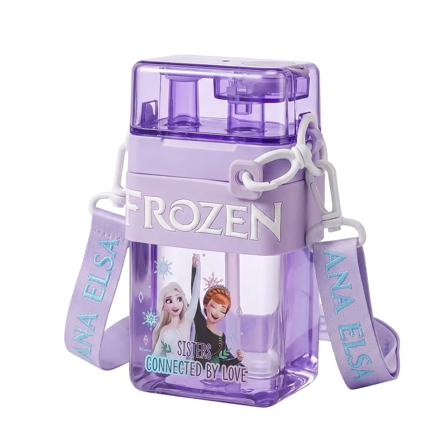 Disney Frozen 710ml Water Bottle with Straw & Wide Shoulder Strap