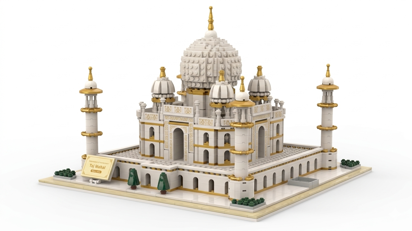 Taj Mahal Architecture Building Block Set – Educational DIY Toy Model for Kids & Adults | White & Gold Landmark Construction Kit - 2031 Pieces