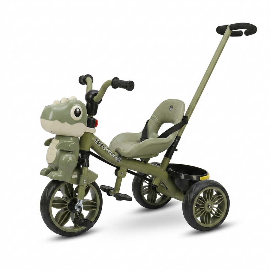 Slider three-wheeled bicycle with a control handle For Kids - Dinasour Green