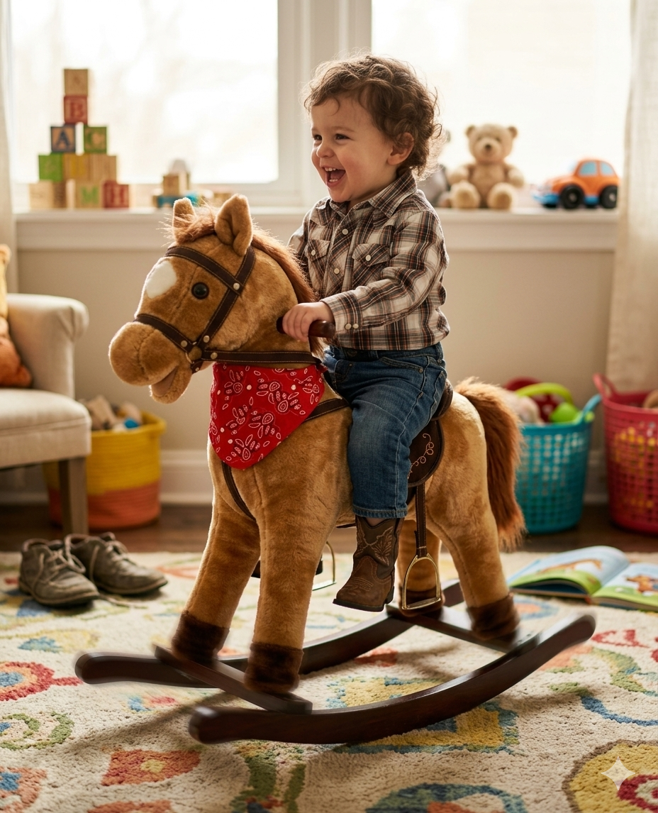 Children’s Plush Rocking Horse with Saddle and Stirrups