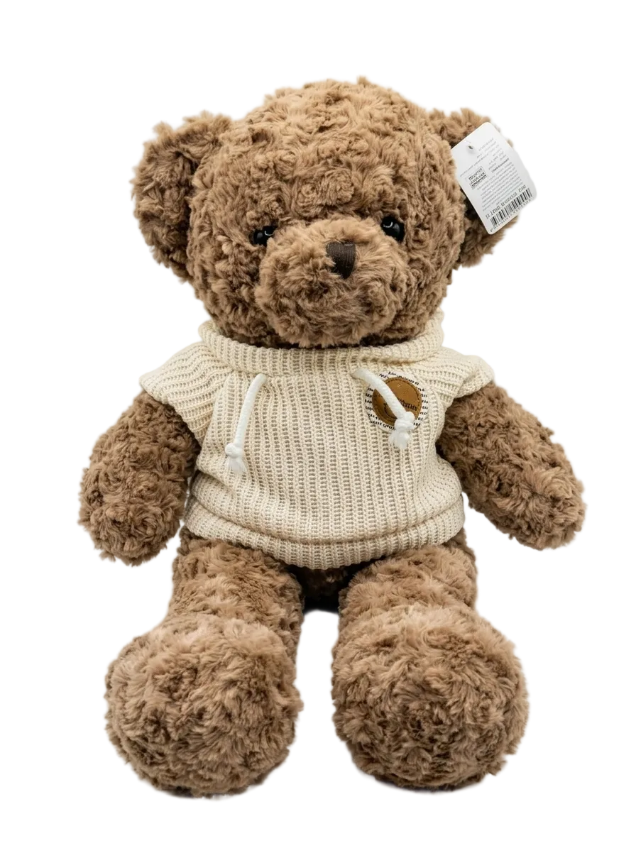 Super Soft Cream Teddy Bear with Warm Knit Hoodie - 50cm