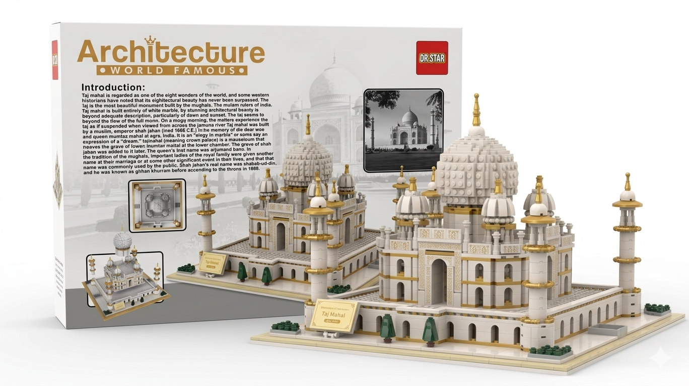 Taj Mahal Architecture Building Block Set – Educational DIY Toy Model for Kids & Adults | White & Gold Landmark Construction Kit - 2031 Pieces