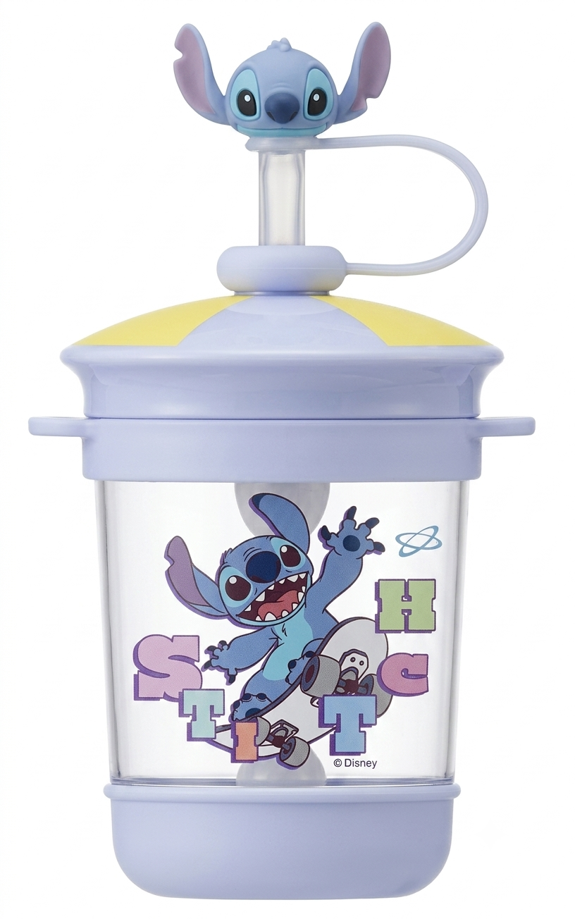 Disney Stitch Sippy Water Cup with 3D Topper, Straw & Gift Box - 570ml