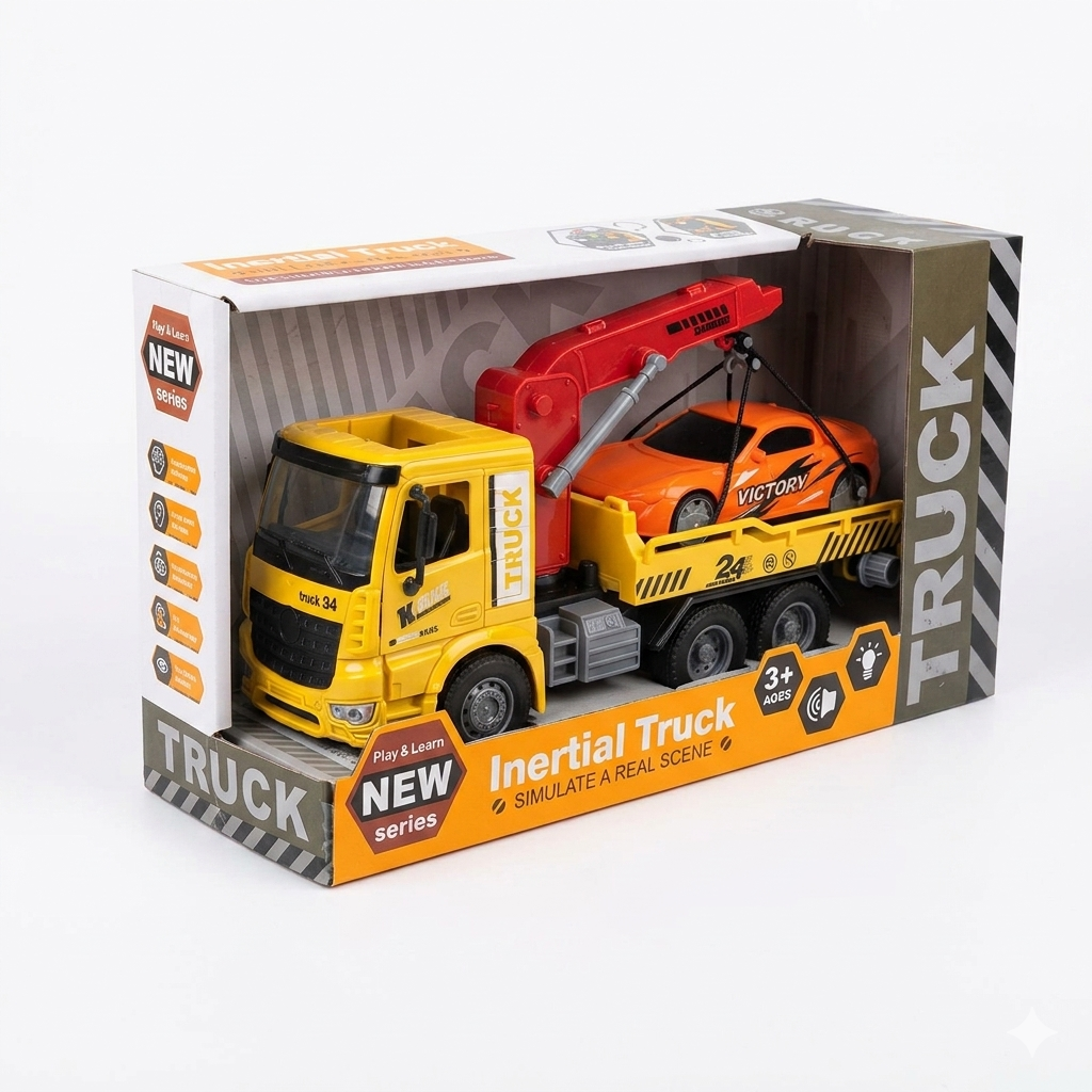 Play & Learn Inertial Tow Truck with Crane and Sports Car