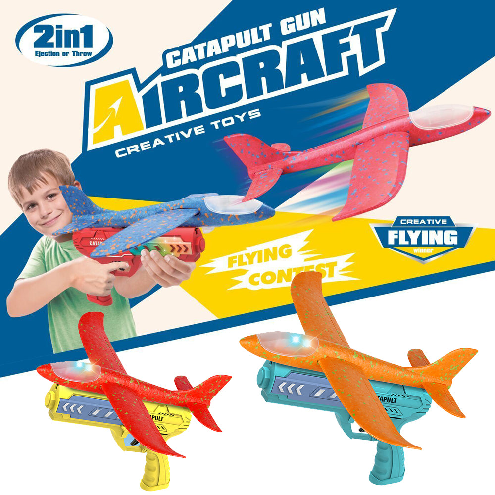 Airplane gun toys 2 in 1 launch plane gun toy flying EVA foam flying gliding plane shooting guns ( Style May Vary)