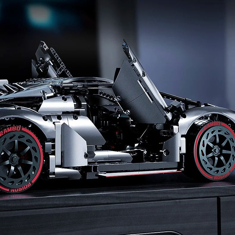 Model of a sports car with open hood 