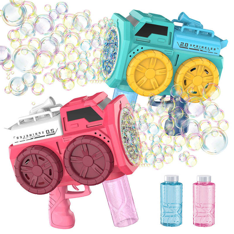 57-Hole Automatic Plastic Water-Absorbing Sprinkler Car Bubble Machine Toy Cars with Soap Space Gun for Kids
