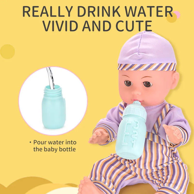 Baby Dolls Girl Reborn Dolls Toys With IC,2 In 1 Drinking Water Pee Doll 14 Inch - BumbleToys - 5-7 Years, Dolls, Fashion Dolls & Accessories, Girls, Miniature Dolls & Accessories, OXE, Pre-Order, Toy Land