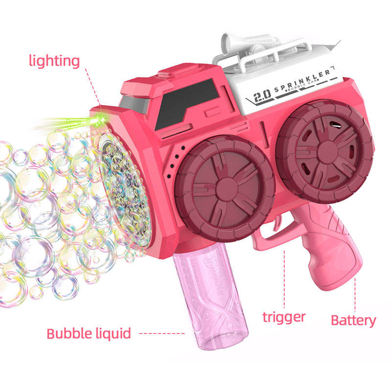 57-Hole Automatic Plastic Water-Absorbing Sprinkler Car Bubble Machine Toy Cars with Soap Space Gun for Kids