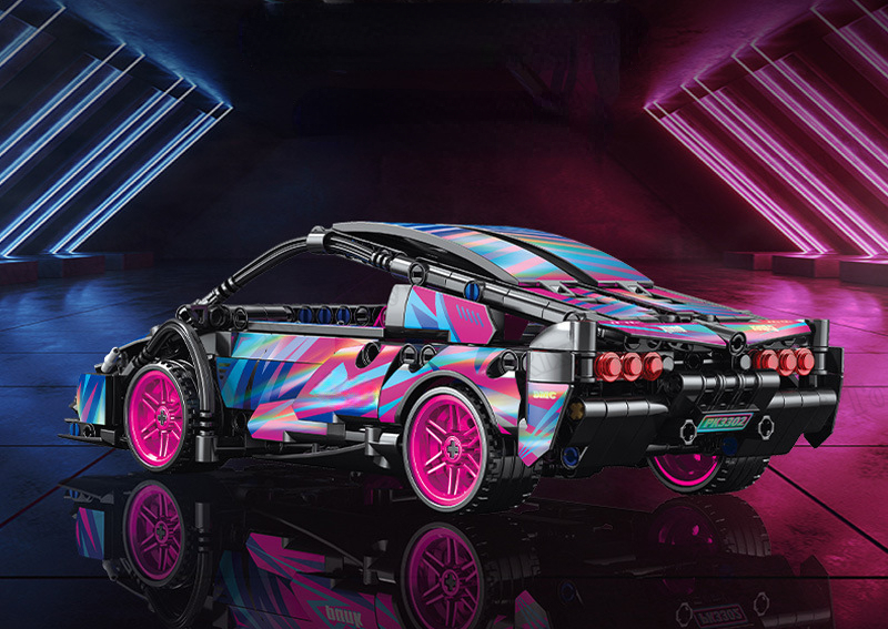 Cyberpunk Speed Racing Building Block Car 1:18 Scale Kit - 451 Pieces with Metal Craft Wheels (Ages 6+)