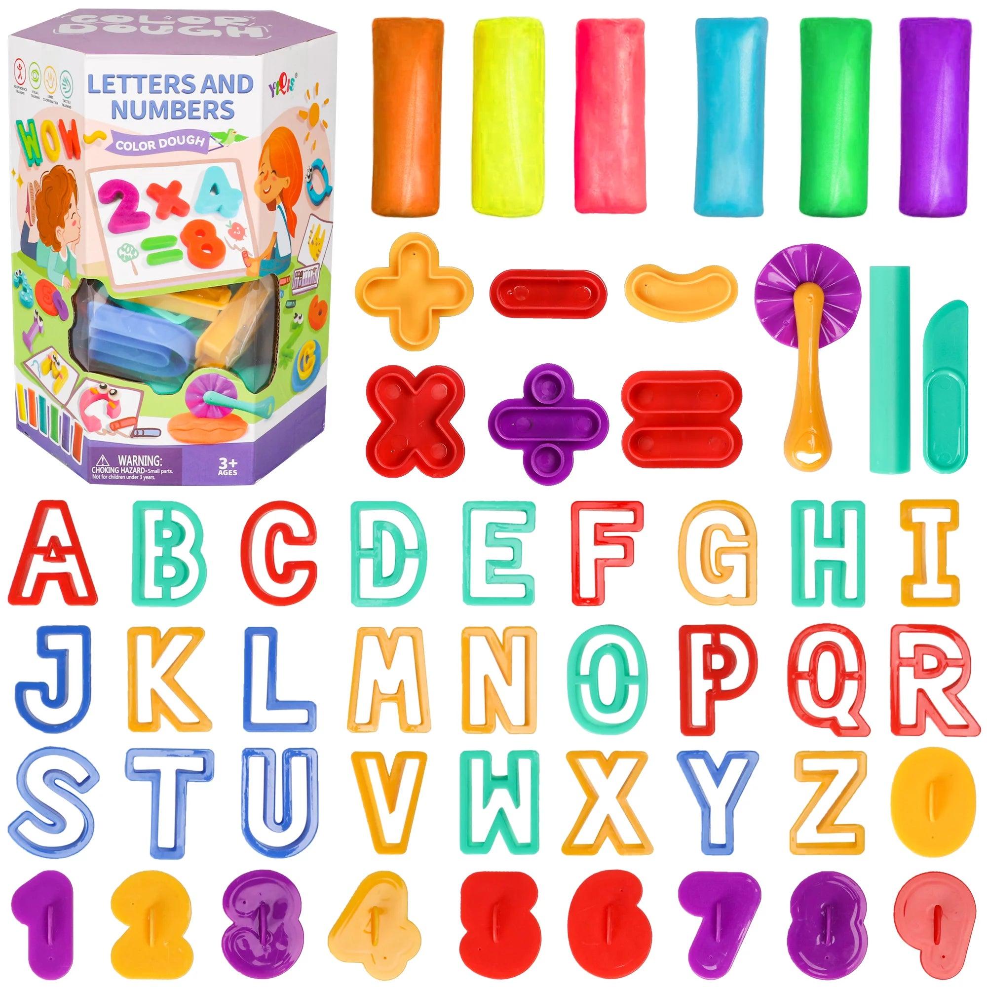 Hot Bee 49 Pcs Letters and Numbers Play Dough Set for Toddlers, Educational Learning Toys, Color Dough Art Toy Set