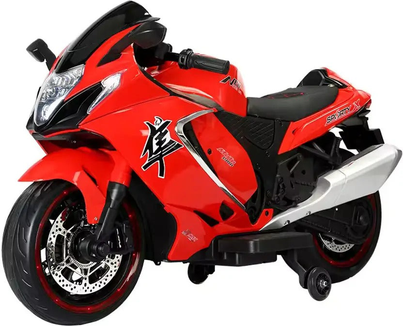 12V Kids Electric Ride-On Sport Motorcycle with Training Wheels | Superbike Toy with LED Lights & Music