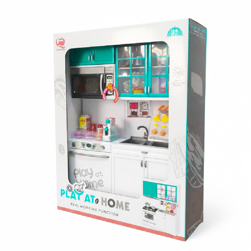 Play at Home Modern Kitchen Playset – Deluxe 2-Unit Interactive Toy Kitchen with Real Working Functions, Lights, and Sounds