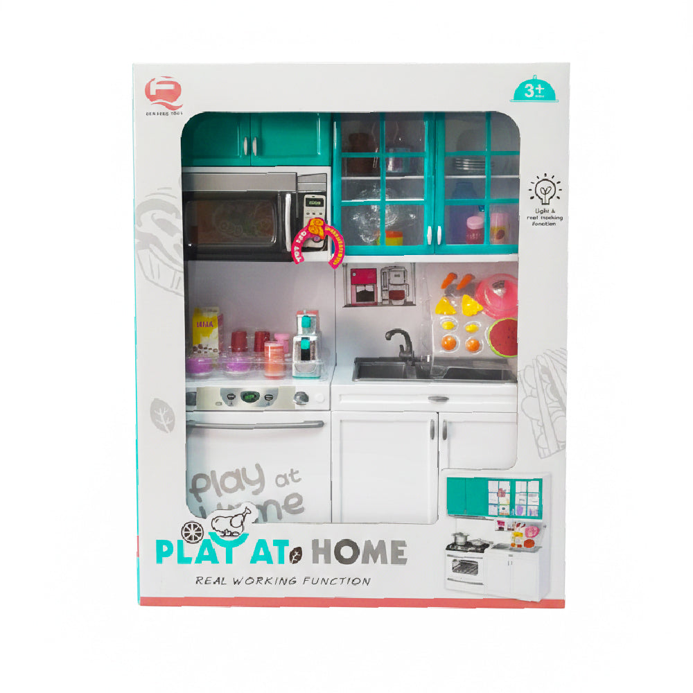 Play at Home Modern Kitchen Playset – Deluxe 2-Unit Interactive Toy Kitchen with Real Working Functions, Lights, and Sounds