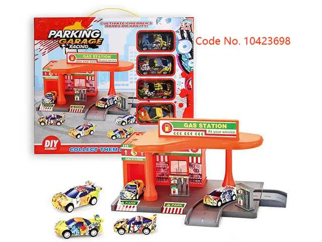Kids DIY Garage Track Parking Toy Gas Station Railway Track (Cars MayVary)