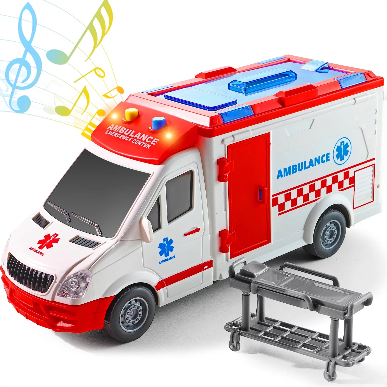 لعبة شاحنة إسعاف للأطفال بأضواء وصفارة إنذار، لعبة إنقاذ بمقياس 1/16 تعمل بالاحتكاك