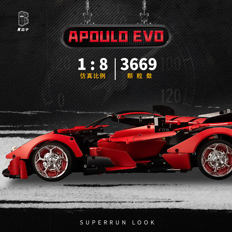 Red sports car model with 'Apollo EVO' branding 