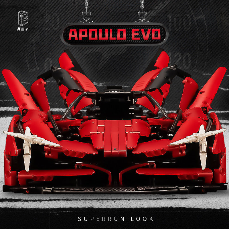 Red sports car with 'Apollo Evo' branding 