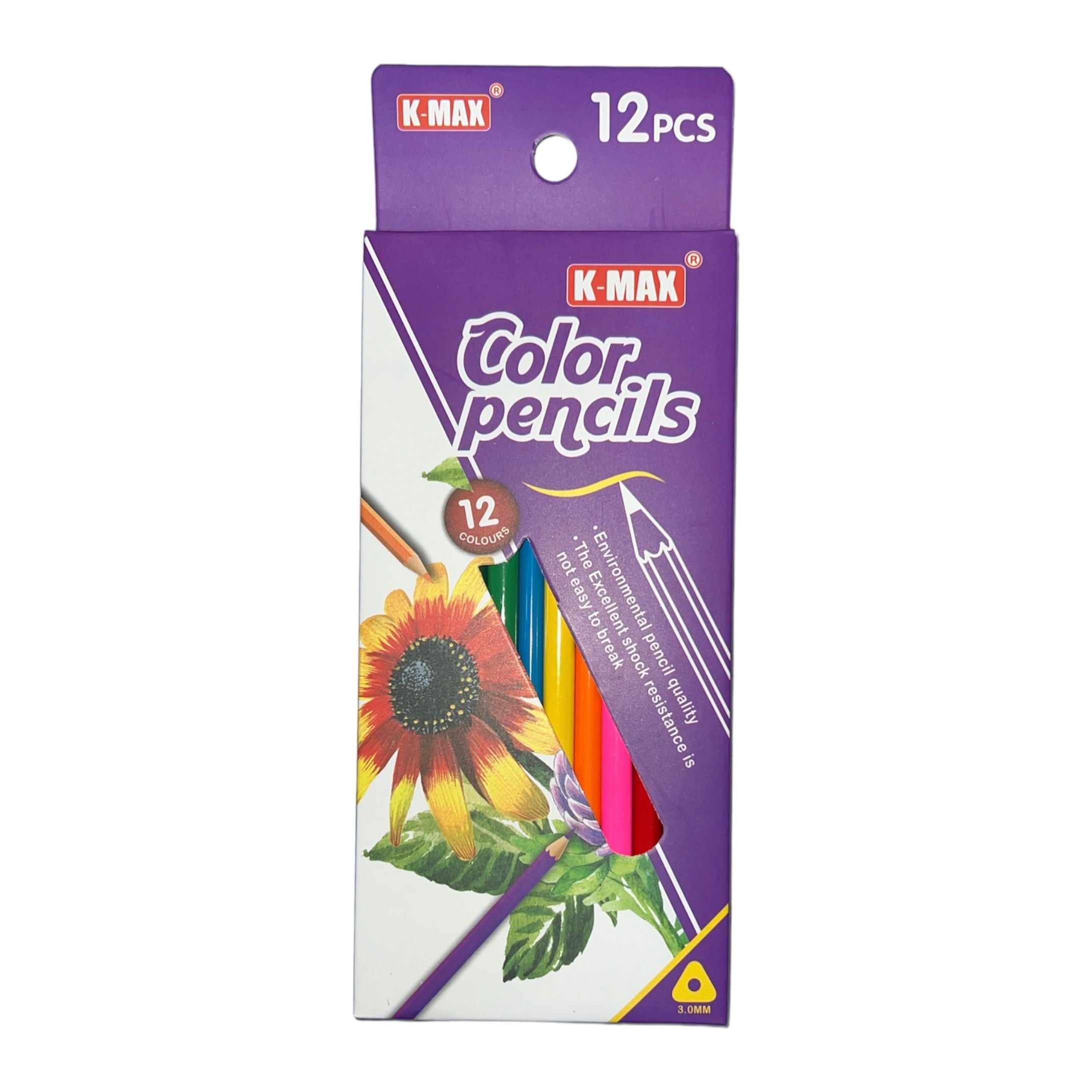 أقلام رصاص خشبية ملونة عالية الجودة من كيه ماكس V.7012-12 مقاس 3.0 ملم، مجموعة مكونة من 12 قطعة. - متعدد الألوان