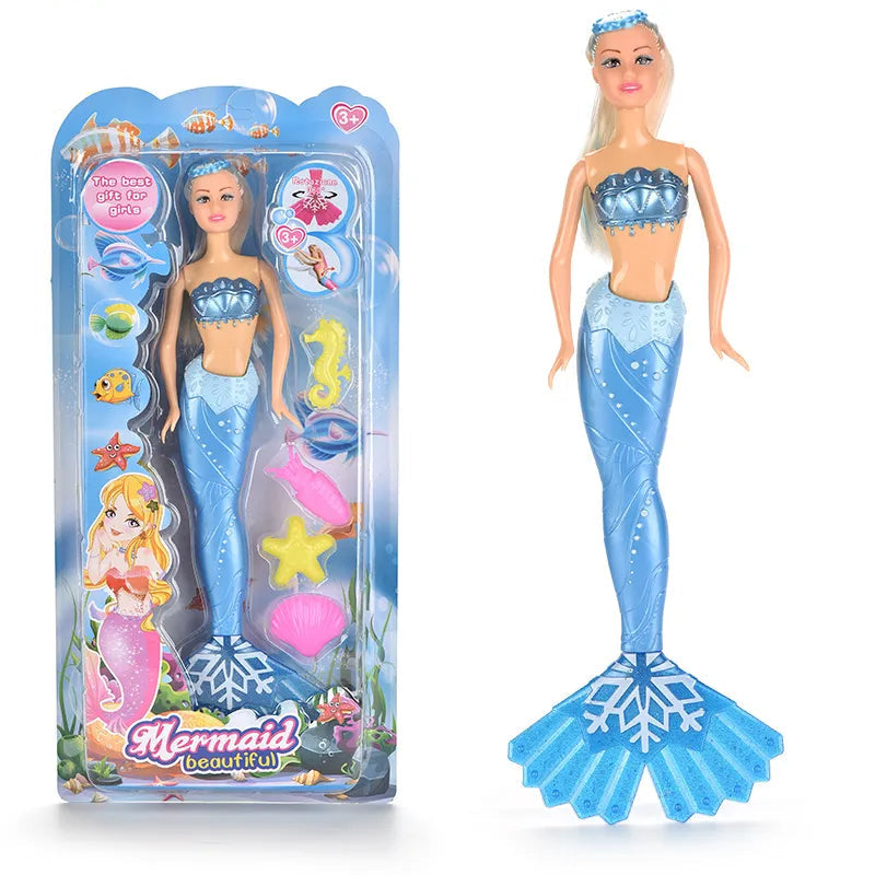 Beautiful Mermaid Doll Playset with Ocean Accessories and Blue Tail Design - Blue