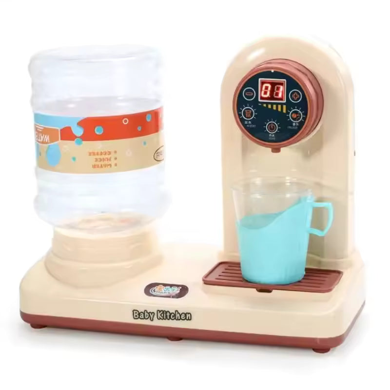 Electric Mini Water Dispenser Toy with Working Water Pump, USB Rechargeable, and Cups (Beige)