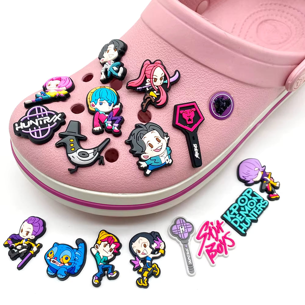KPop Demon Hunters Cartoon Shoe Charms Accessories Children Shoe Decorations 16 Pieces